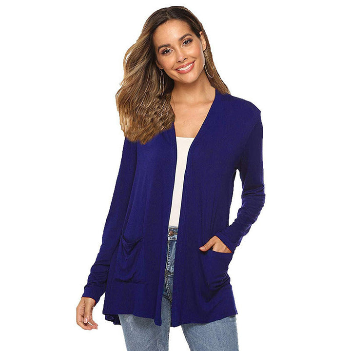 Damen lässiger Strickcardigan mit tiefem V-Ausschnitt und praktischen Taschen W&W Mode