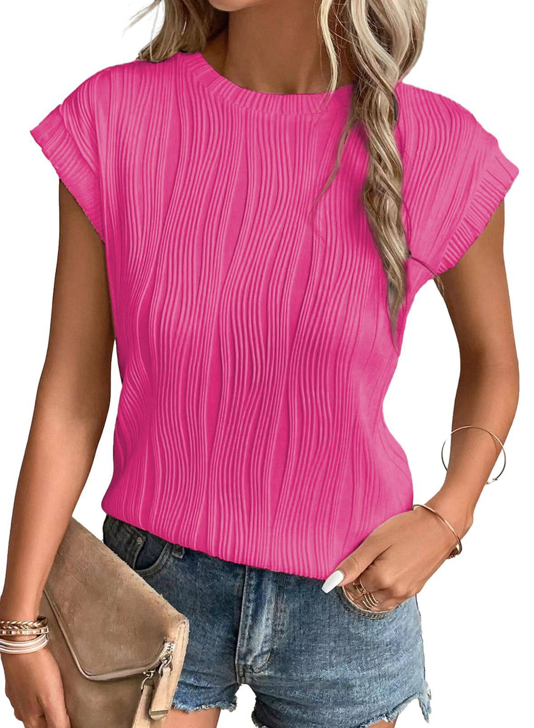 W&W Mode | Einfarbiges Rundhalsausschnitt Loose Kurzarm T-Shirt Top