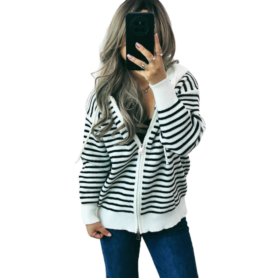 Damen Sportlicher Hoodie mit Streifenmuster und lässigem Schnitt WW