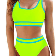 Damen Sportliches Bikini-Set mit hoch geschnittenem Unterteil und sportlichem Oberteil WW