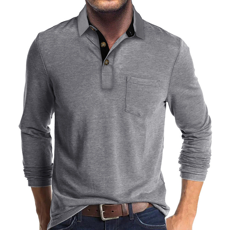 Herren Poloshirt mit langen Ärmeln und Brusttasche WW