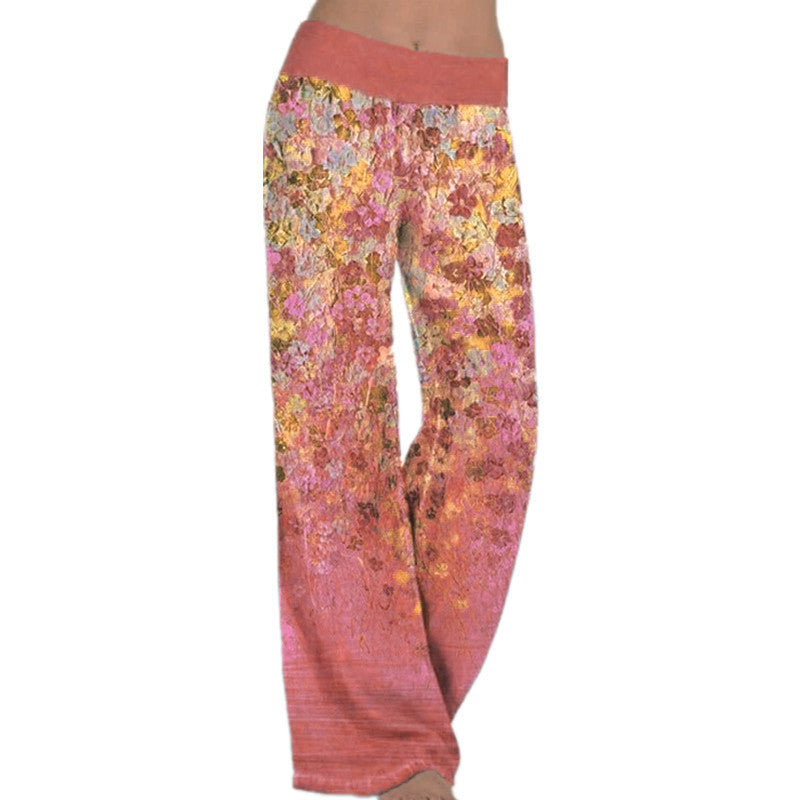 Damen lässige Palazzo-Hose mit floralem Druck und elastischem Bund WW