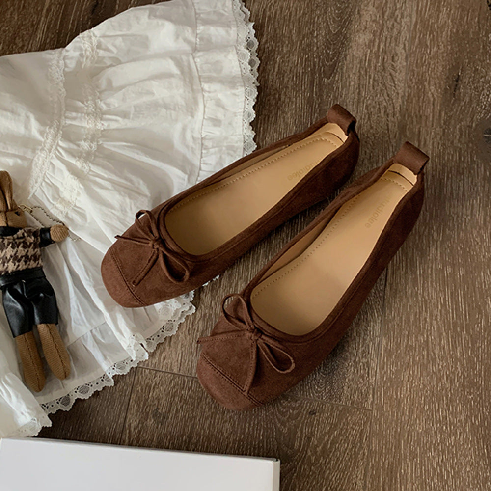 Damen Bequeme Wildleder Ballerinas mit Schleifendetail WW
