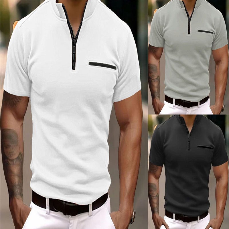 Herren Kurzarm Shirt mit modischem Reißverschluss WW
