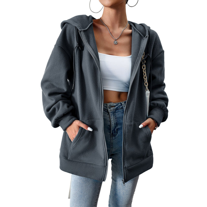 Damen Fleecejacke mit praktischen Taschen und verstellbarem Kapuzenzug W&W Mode