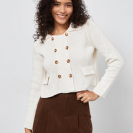 Damen Strickjacke mit doppelter Knopfleiste und dekorativen Taschen WW