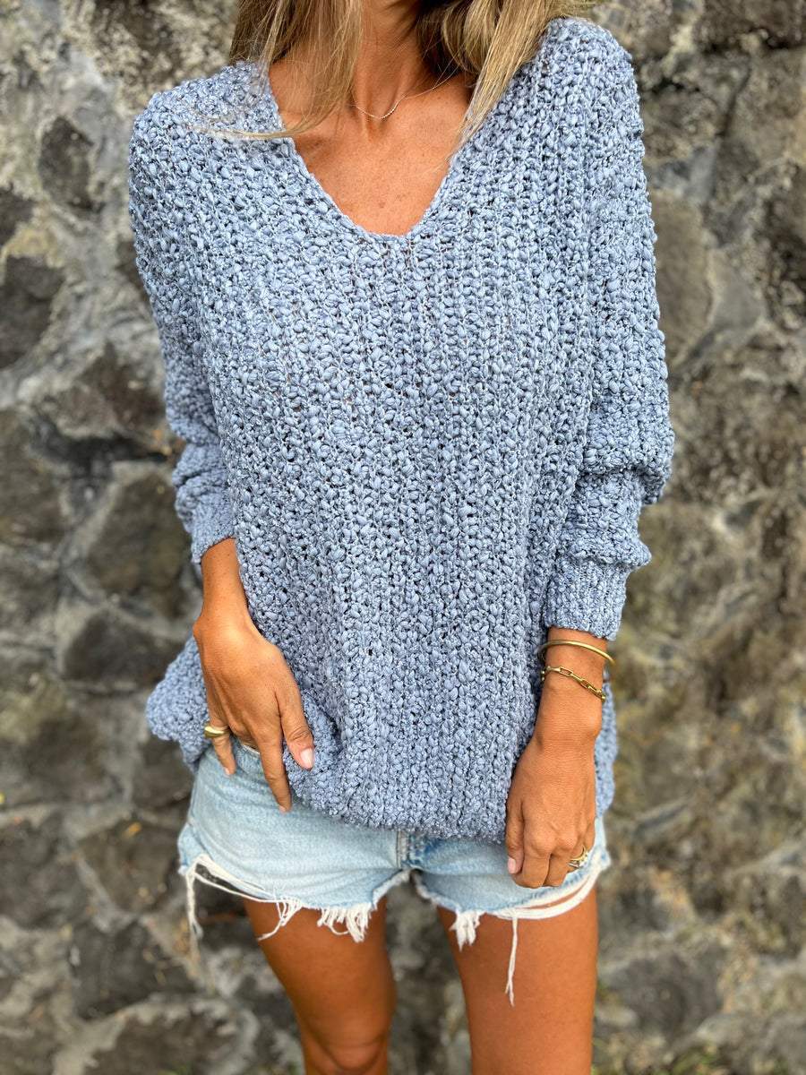WW Chunky gestrickter V-Ausschnitt gemütlicher langärmeliger Pullover