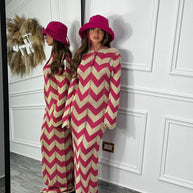 Damen Strickkleid mit Zickzack-Design und weitem Schnitt WW