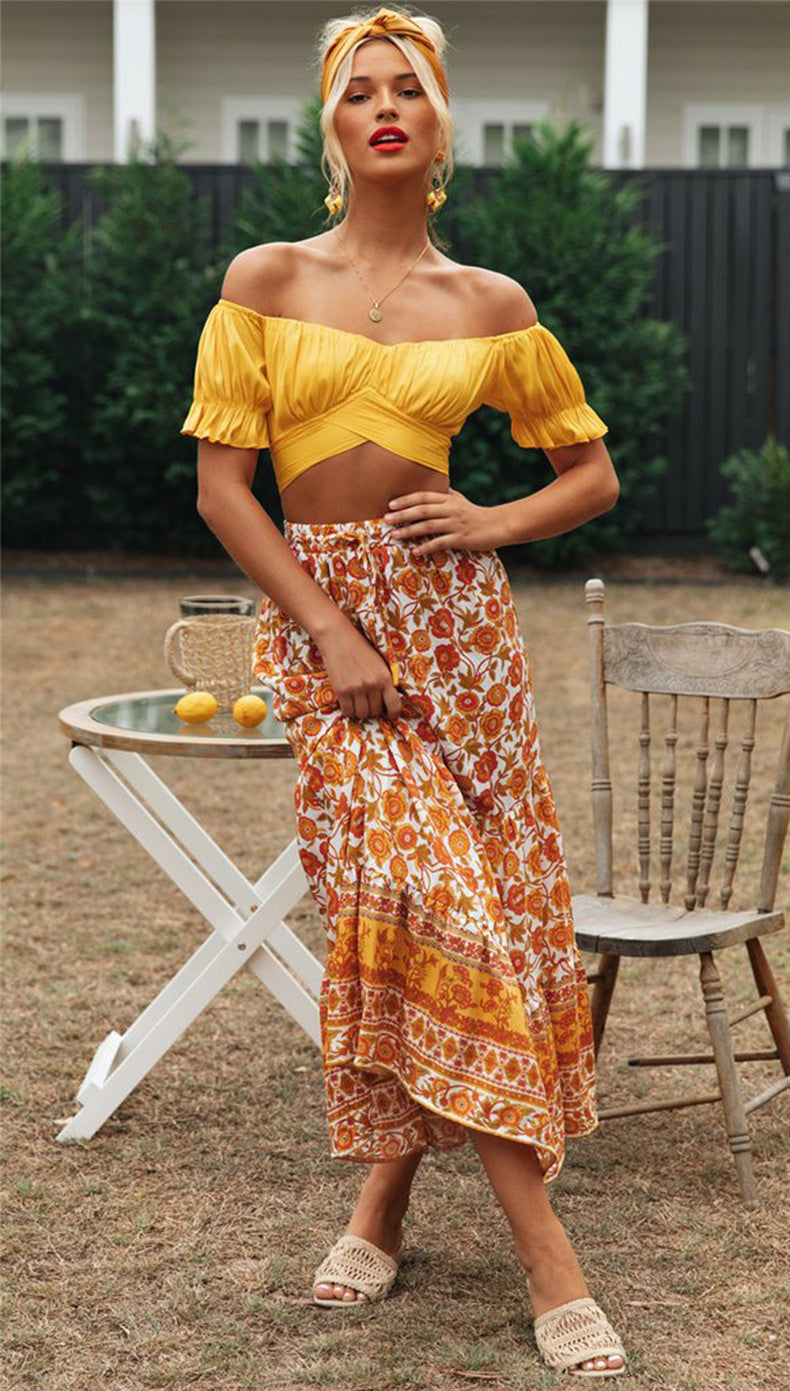 Damen Crop-Top mit fließenden Puffärmeln und knielangen Details WW