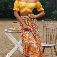 Damen Crop-Top mit fließenden Puffärmeln und knielangen Details WW