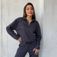 Damen sportliches Set aus weichem Fleece mit Kapuze WW