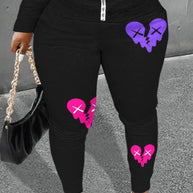 Damen Bequeme Sweatpants mit kreativen Herzmotiven WW