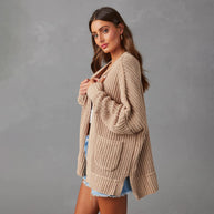Damen Relaxed Strickjacke mit Taschen und offener Front WW