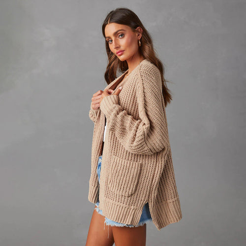 Damen Relaxed Strickjacke mit Taschen und offener Front WW