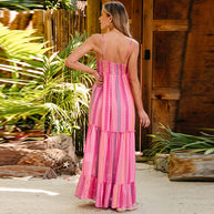 Damen Maxikleid mit V-Ausschnitt und verspieltem Streifenmuster WW