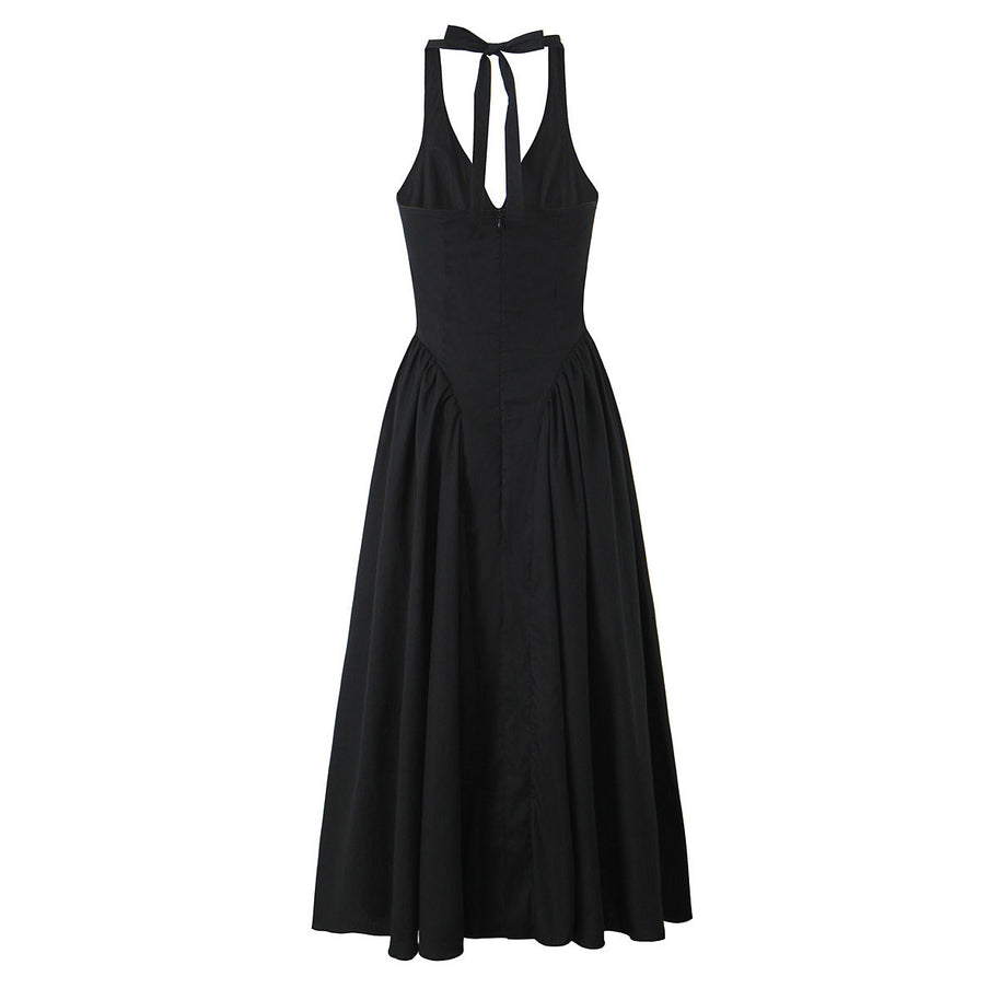 Damen A-linien Midi-Kleid mit tiefem V-Ausschnitt und verspieltem Rückenausschnitt WW