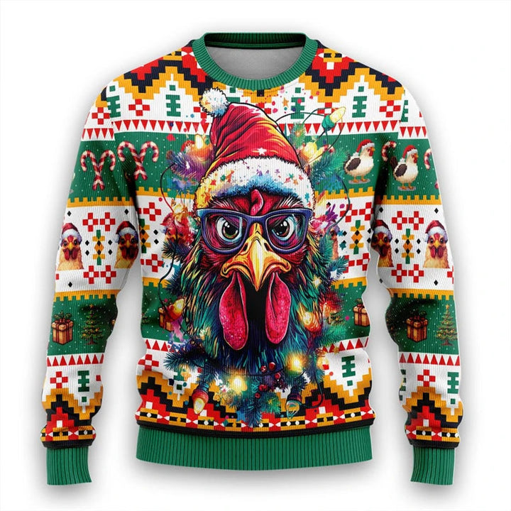 W&W Mode | Buntes Santa Claus Cartoon Druck - Schwarzer Feiertags-Icon Pullover
