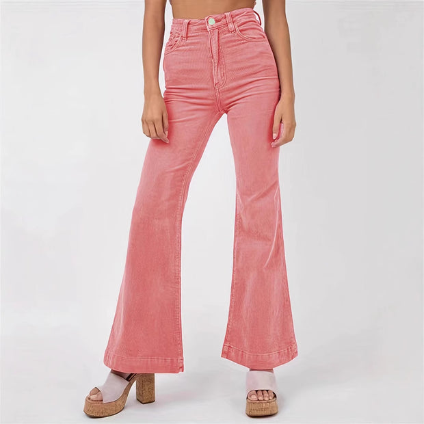 Damen weite High-Waist Flared Jeans WW