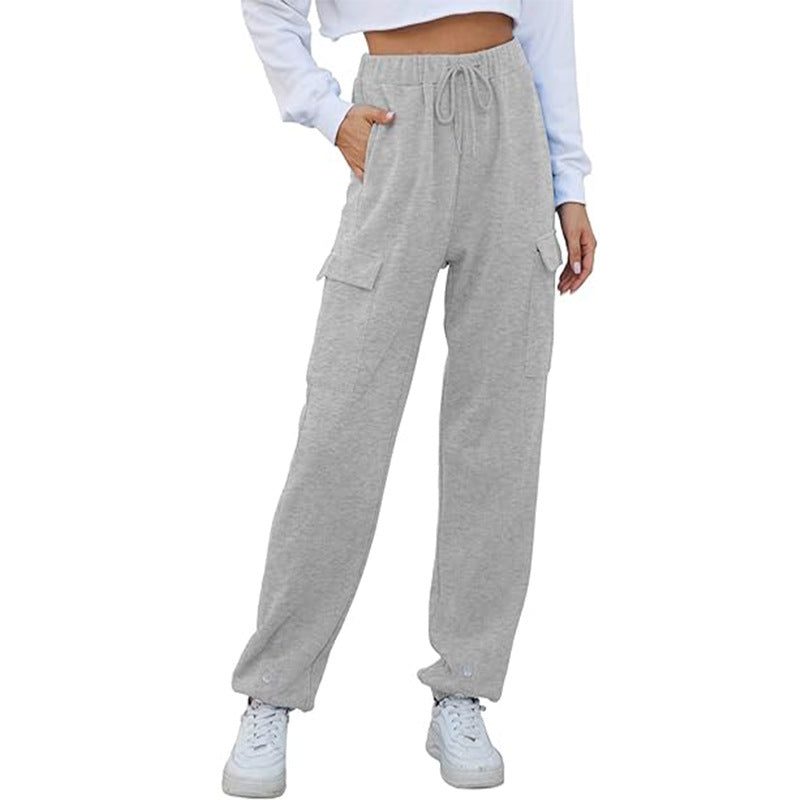 Damen Cargo-Relaxed-Fit Hose mit verstellbarem Bund und großen Taschen WW