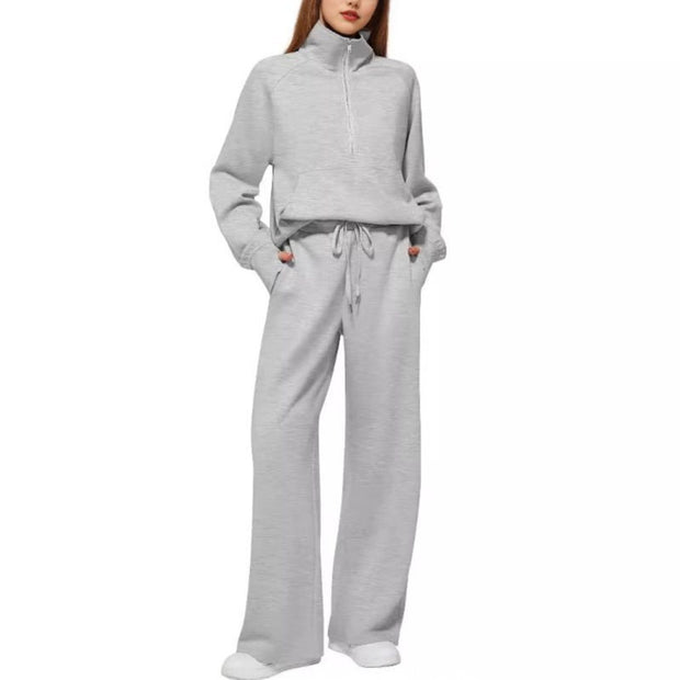 Damen sportliches Sweatset mit hohem Kragen und weitem Bein WW