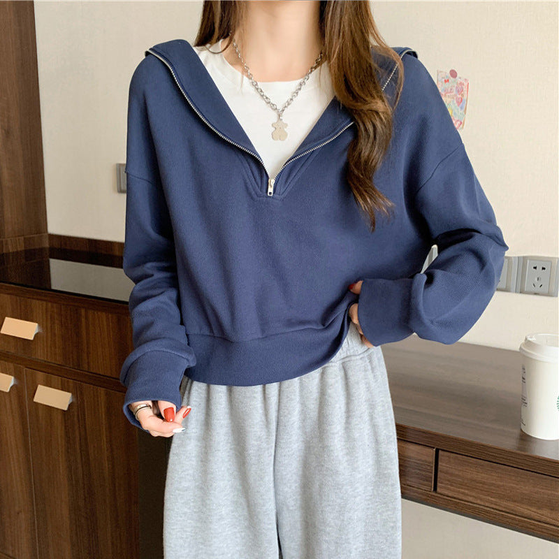 Femme Cropped Halb-Zip Fleece Sweatshirt WW