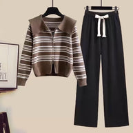 Damen Strickjacke mit Reißverschluss und weiten Hosen WW