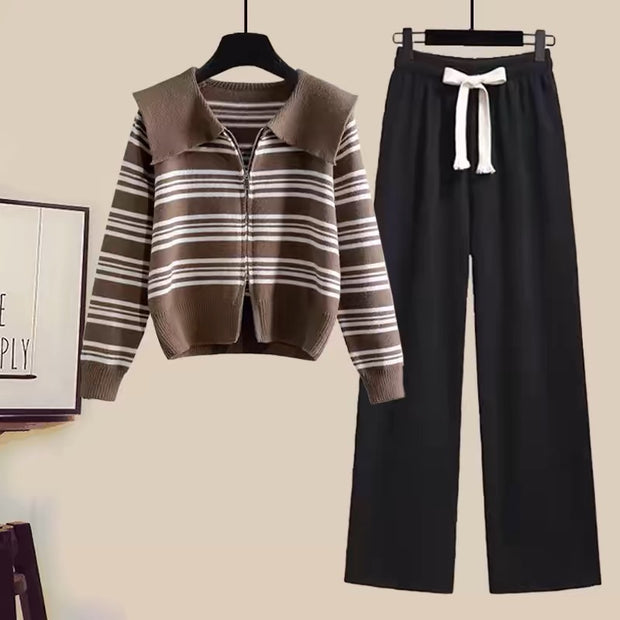 Damen Strickjacke mit Reißverschluss und weiten Hosen WW