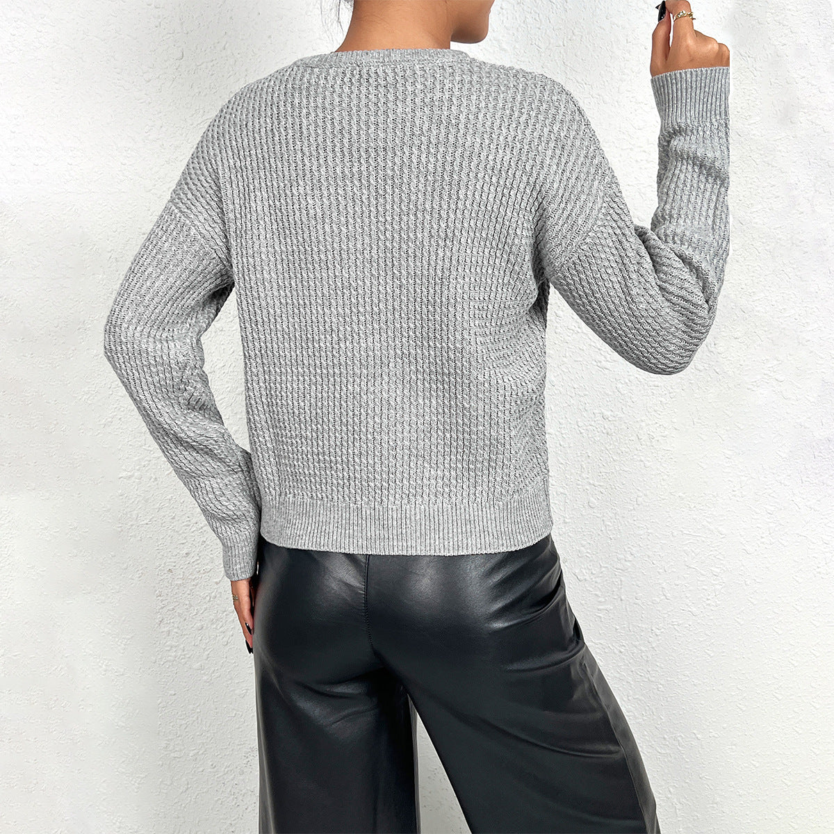 Damen Strickoberteil mit Henley-Ausschnitt und strukturiertem Muster WW