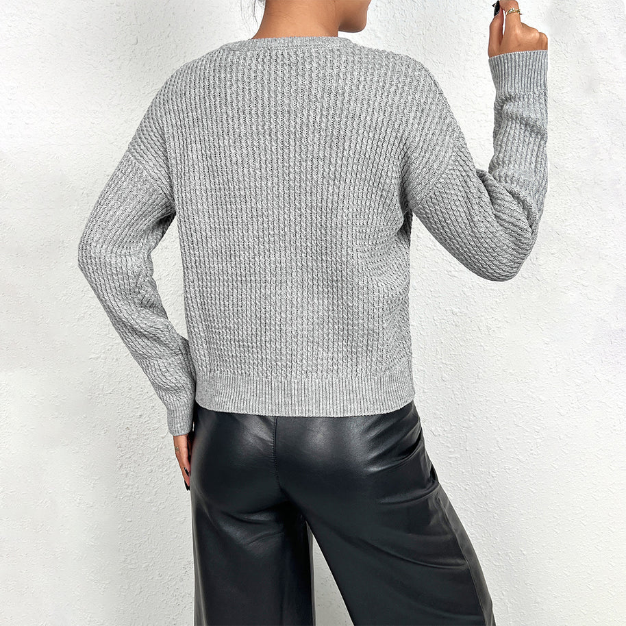 Damen Strickoberteil mit Henley-Ausschnitt und strukturiertem Muster WW