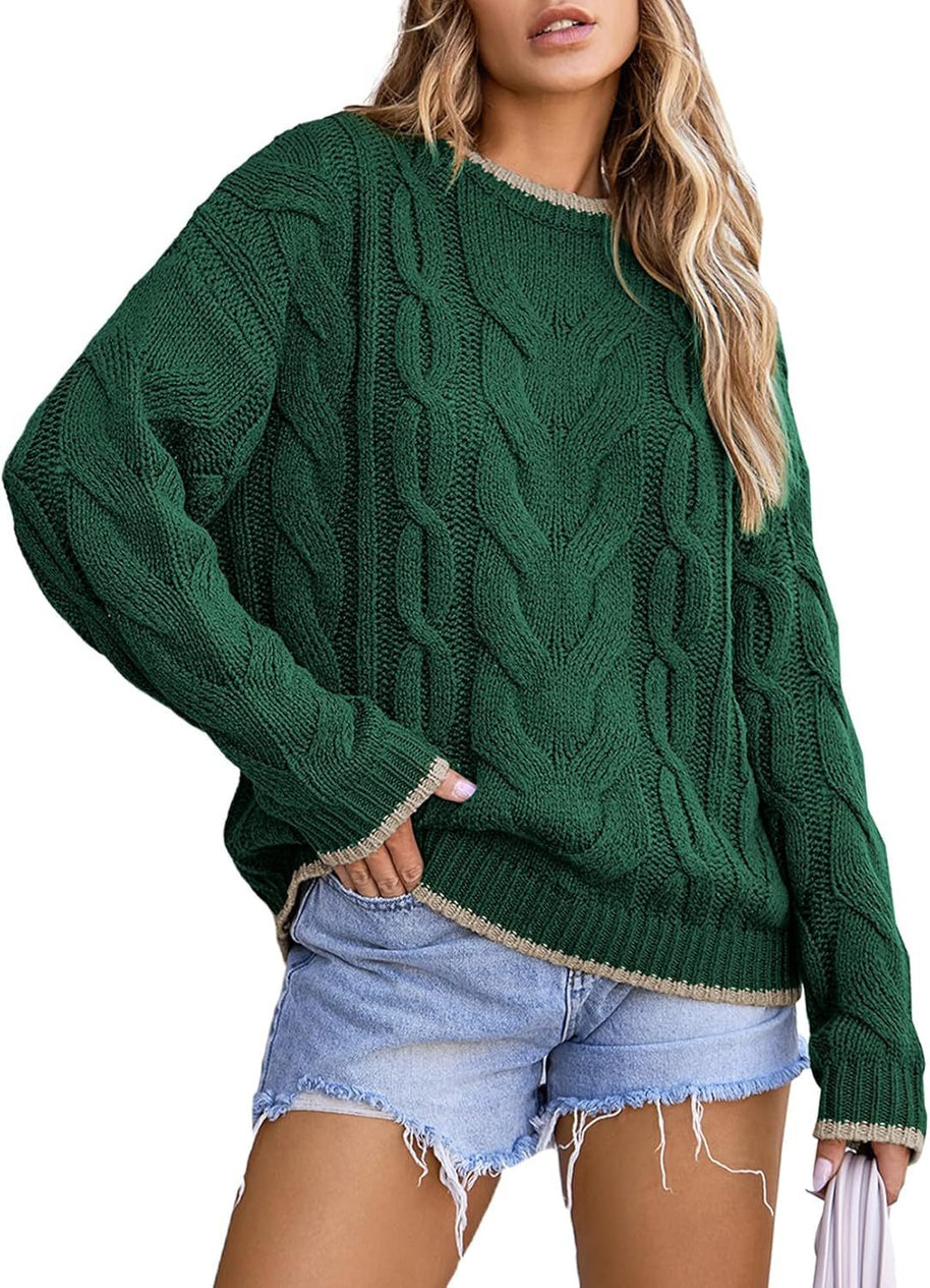 Damen Strickpullover mit grobem Zopfmuster WW