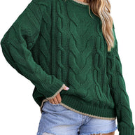 Damen Strickpullover mit grobem Zopfmuster WW