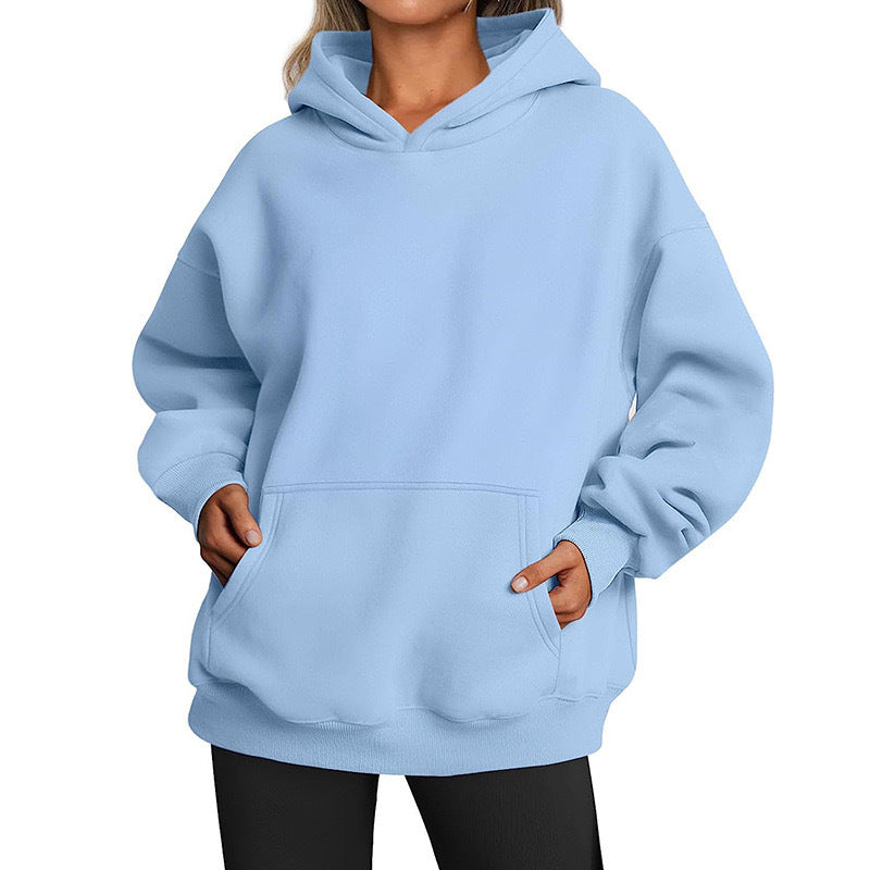 Damen oversized Kapuzenpullover aus weichem Baumwollmix mit praktischen Taschen WW