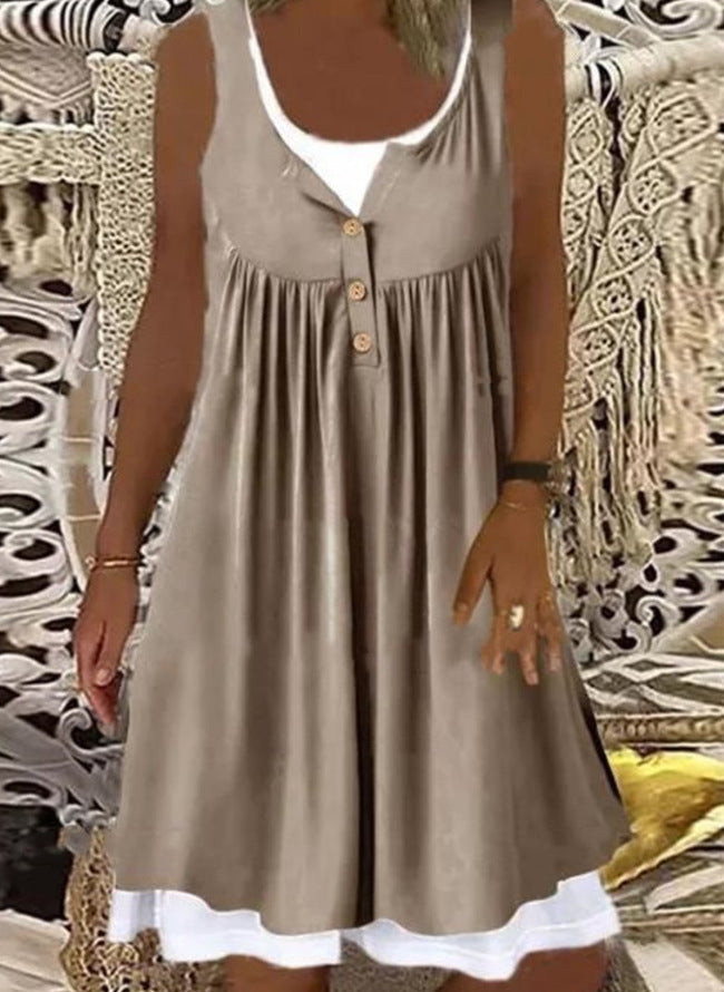 Damen Sommerliches Freizeitkleid mit dekorativen Knopfdetails und ausgestelltem Rock WW