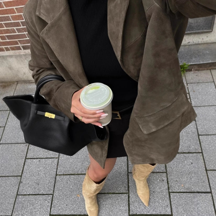 Damen schicke Blazerjacke aus weichem Material mit praktischen Taschen WW