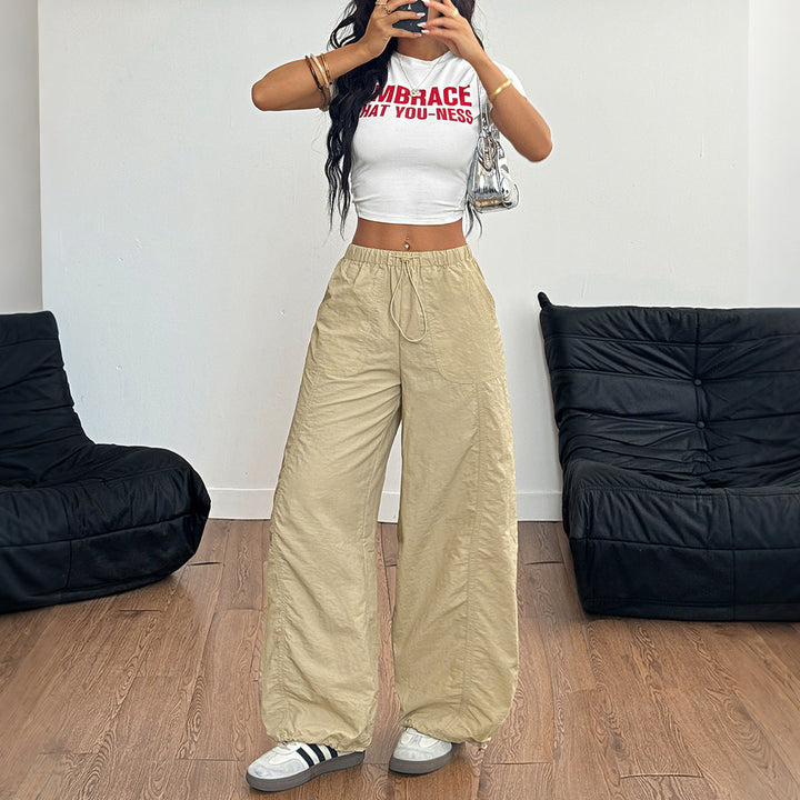 Damen Weite Leinenhose mit elastischem Bund und seitlichen Taschen W&W Mode