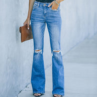 Damen Schlagjeans mit Distressed-Details und hohem Bund WW