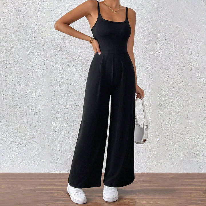 Damen legerer Jumpsuit mit schmalen Spaghetti-Trägern und fließendem Schnitt W&W Mode