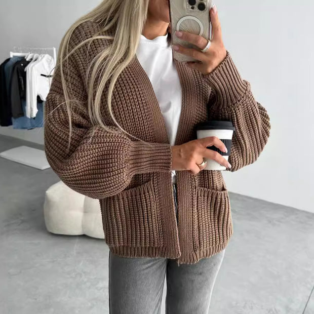 Damen Strickjacke mit strukturierter Oberfläche und voluminösen Ärmeln WW