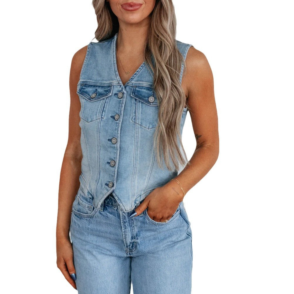 Damen Jeansweste mit Knopfleiste und praktischen Taschen WW
