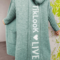 Damen Strickjacke mit Kapuze und innovativem Schriftzug WW