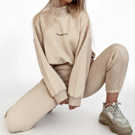 Damen sportliches Sweat-Set mit hohem Kragen und weitem Schnitt WW