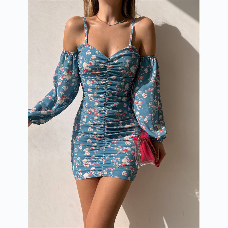 Damen Minikleid mit schulterfreiem Design und voluminösen Ärmeln WW