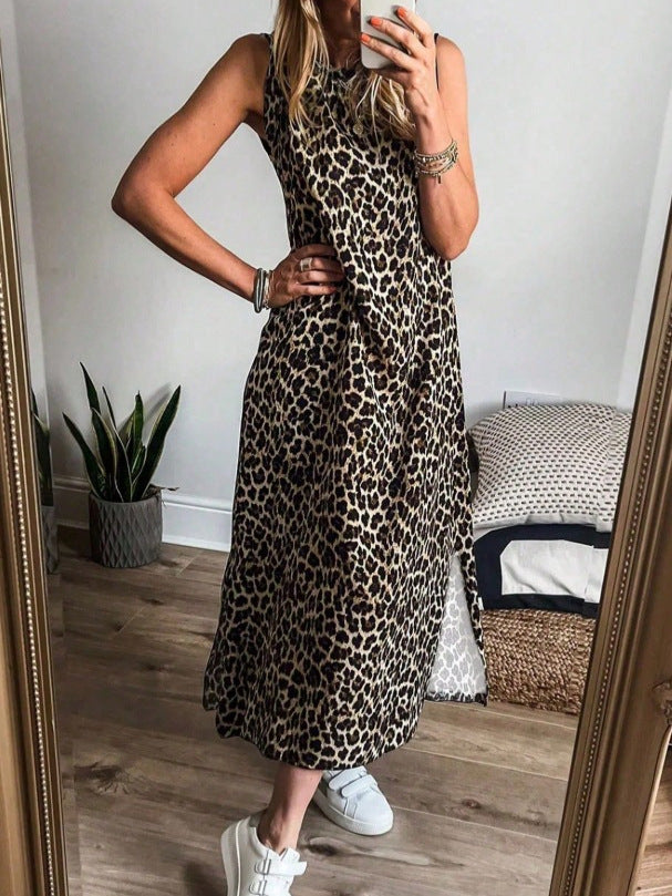 Damen Maxikleid mit modernem Leo-Print und praktischen Taschen WW