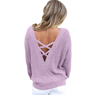 Damen lässiger Strickpullover mit offenem Rückendesign WW