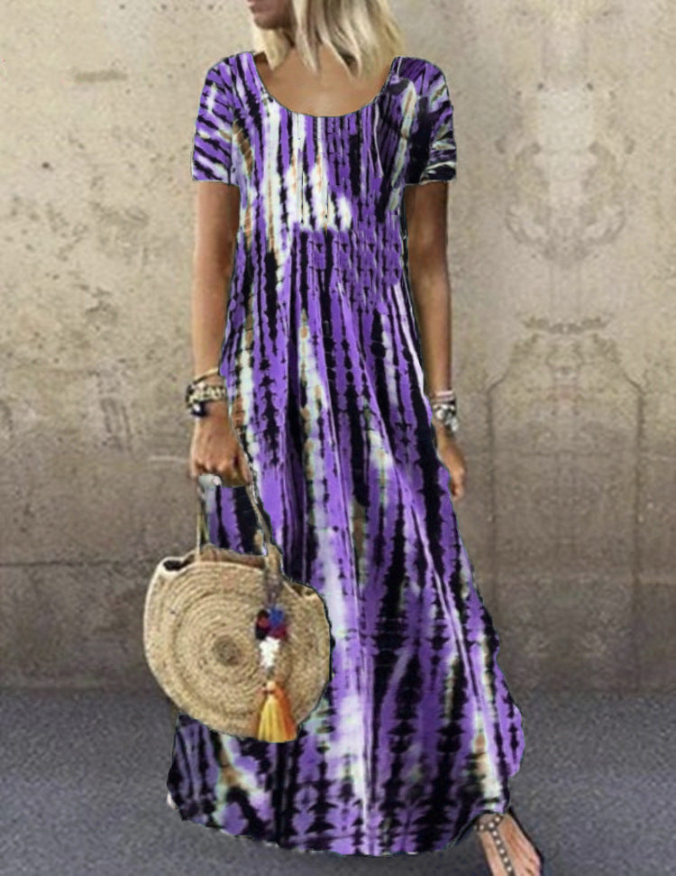 WW | Kurzarm Gemustertes Maxikleid