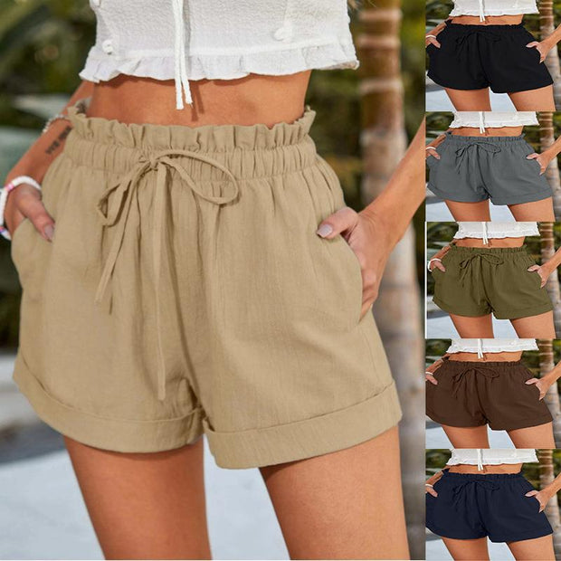 Damen elegante Stoffshorts mit hohem Bund und seitlichen Eingrifftaschen WW