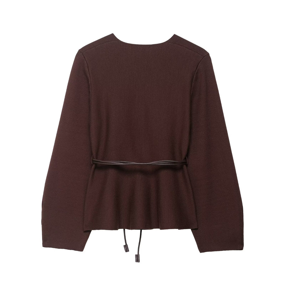Damen Wickelbluse mit figurbetonendem Design und eleganten Taillenzug WW