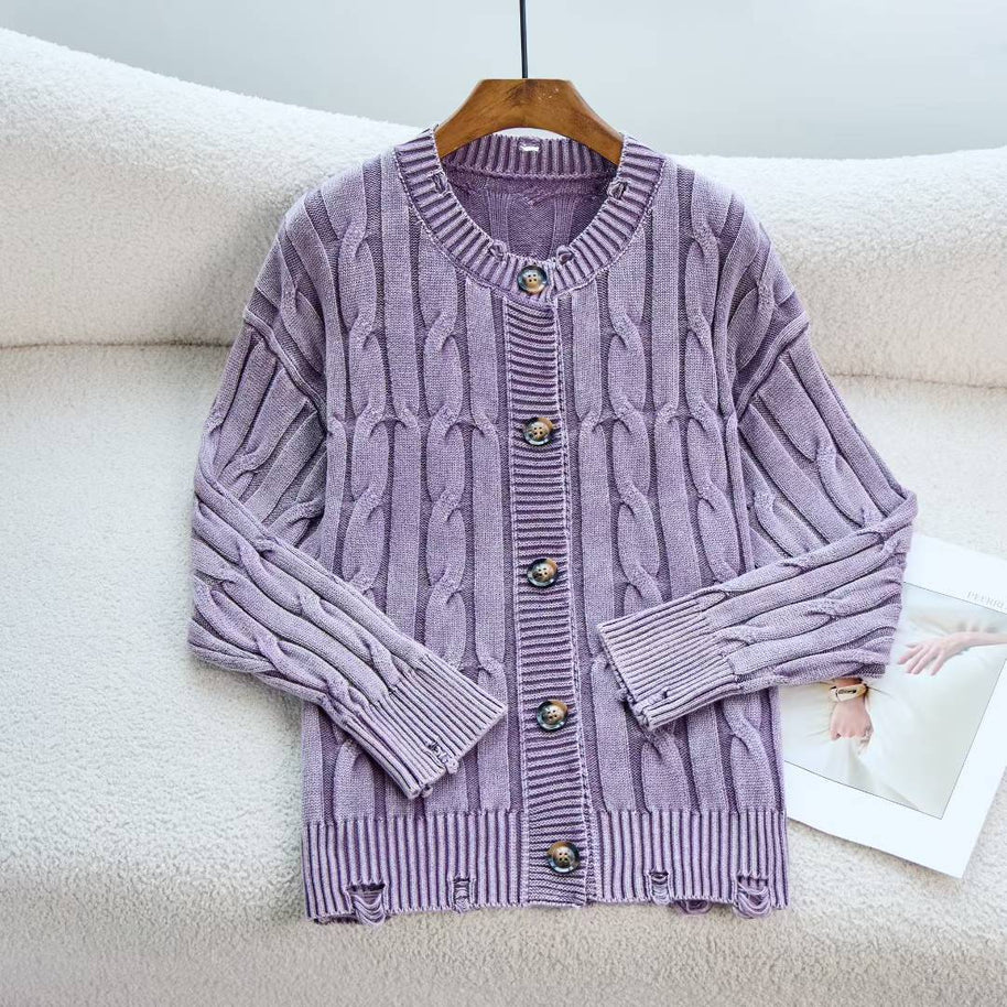 Damen Strickjacke mit strukturiertem Zopfmuster und eleganten Holzknöpfen WW