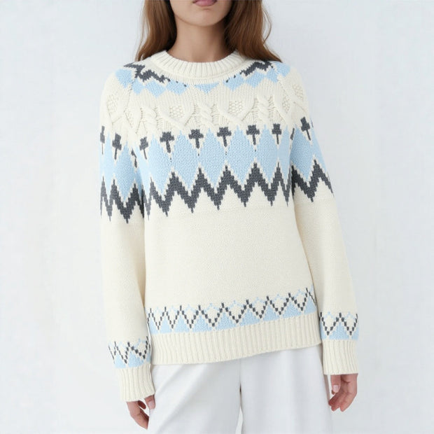 Damen Strickpullover mit grafischem Muster und weichem Material WW