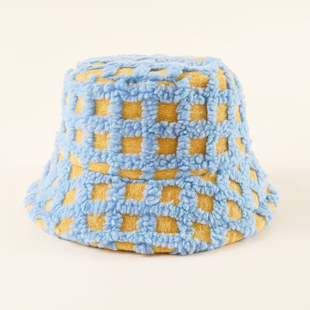 Damen Fleece-Bucket-Hut mit verspieltem Karomuster und weicher Struktur W&W Mode